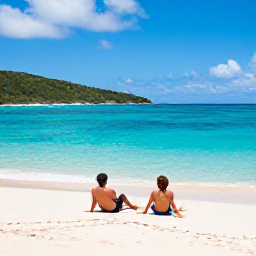 Caribbean Holidays, BVI Couples September, A couple relaxing on a quiet white-sand beach beside clear turquoise water in the British Virgin Islands in September