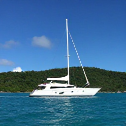 Caribbean Holidays, BVI Cruises May, A modern sailing yacht anchored in a calm turquoise bay beside green British Virgin Islands in bright May sunshine