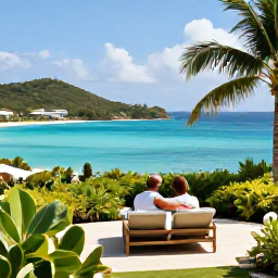 Caribbean Holidays, BVI December Couples, Stylish couple&rsquo;s resort overlooking turquoise Caribbean sea in the British Virgin Islands, with a private terrace and tropical gardens