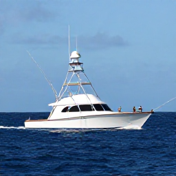 Caribbean Holidays, BVI December Fishing, A sport-fishing boat offshore from Tortola with anglers casting lines into deep blue December water