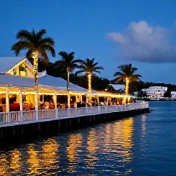 Caribbean Holidays, BVI December Tours, A relaxed evening in Road Town with festive lights, local restaurants and visitors enjoying the waterfront