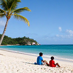 Caribbean Holidays, BVI Family Holidays, A relaxed family enjoying a sunny beach, calm turquoise sea and palm trees on Tortola in the British Virgin Islands