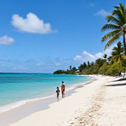 Caribbean Holidays, BVI Family Holidays, A relaxed family enjoying a sunny beach day on a quiet British Virgin Islands island, turquoise water, soft white sand and gentle palm trees