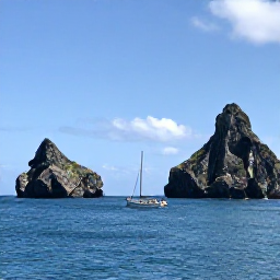Caribbean Holidays, BVI February Tours, A small sailing boat cruising between the British Virgin Islands, with dramatic rocky islands, calm blue sea and bright sunshine