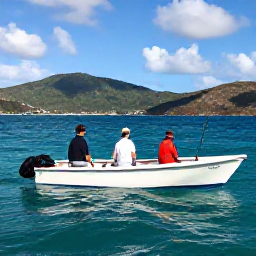 Caribbean Holidays, BVI Fishing April, Anglers enjoying a relaxed deep-sea fishing charter with Tortola and green Caribbean hills in the background