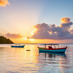Caribbean Holidays, BVI Instagram Hotspots, Colourful boats anchored in the calm lagoon at The Bight on Norman Island, Caribbean sunset and reflections