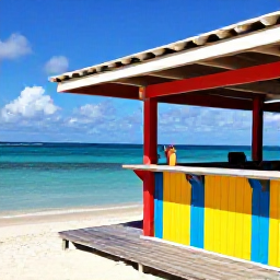 Caribbean Holidays, BVI Instagram Hotspots, Colourful Caribbean beach bar with wooden deck, tropical drinks and a calm turquoise sea in the British Virgin Islands