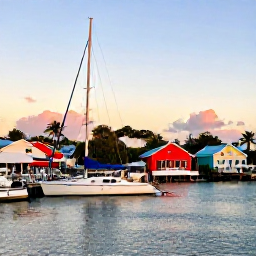 Caribbean Holidays, BVI Instagram Hotspots, Colourful harbour scene at sunset in Road Town, Tortola, with sailing boats, palm trees and warm evening light
