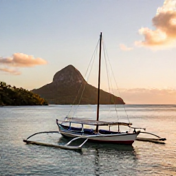 Caribbean Holidays, BVI Instagram Hotspots, Traditional wooden sailing boat on calm Caribbean water near Norman Island, golden evening light and rugged island coastline