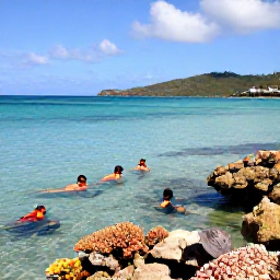 Caribbean Holidays, BVI Island Tours, Travellers snorkelling in clear shallow water beside colourful coral and tropical fish near a British Virgin Islands beach