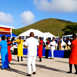 Caribbean Holidays, BVI January Holidays, Colourful Caribbean festival scene in Road Town, British Virgin Islands, with local musicians, dancers and visitors enjoying a January cultural celebration