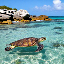 Caribbean Holidays, BVI January Nature, Sea turtles swimming in transparent turquoise water beside colourful coral and rocky coastline in the British Virgin Islands