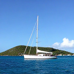 Caribbean Holidays, BVI July Tours, A traditional sailing yacht cruising past Tortola and neighbouring green islands under a sunny blue sky