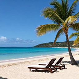 Caribbean Holidays, BVI Luxury July, Luxury beachfront resort on a quiet British Virgin Islands beach in July, turquoise sea, palm trees and elegant sun loungers