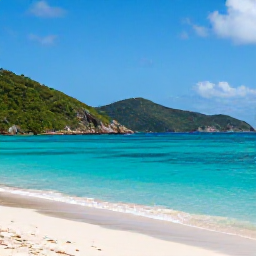 Caribbean Holidays, BVI Nature Holidays, A bright coastal scene on Virgin Gorda in the British Virgin Islands during May, with turquoise sea, green hills and a quiet sandy beach