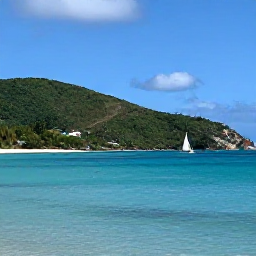 Caribbean Holidays, BVI Nature Holidays, A calm turquoise bay and green island hills in the British Virgin Islands during November, with a small sailing boat offshore