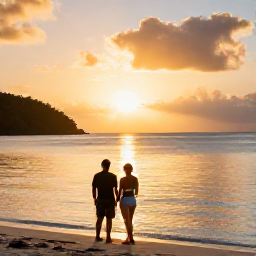 Caribbean Holidays, BVI Nature Holidays, A couple watching a golden sunset over calm Caribbean water from a quiet beach in the British Virgin Islands