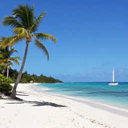 Caribbean Holidays, BVI Nature Holidays, A peaceful white-sand beach with palm trees, calm turquoise water and a small sailboat in the British Virgin Islands