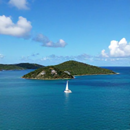 Caribbean Holidays, BVI Nature Holidays, A small sailing boat passing uninhabited green islands and calm turquoise water in the British Virgin Islands during December