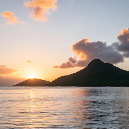 Caribbean Holidays, BVI Nature Holidays, Relaxed sunset scene overlooking the British Virgin Islands, with calm sea, green islands and warm evening light