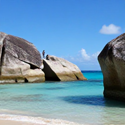 Caribbean Holidays, BVI Nature Holidays, Visitors exploring The Baths on Virgin Gorda, walking between huge granite boulders beside clear blue Caribbean water