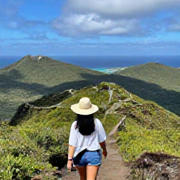 Caribbean Holidays, BVI Nature Holidays, Visitors walking on a nature trail through green tropical hills in the British Virgin Islands, with views across the Caribbean Sea
