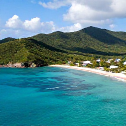 Caribbean Holidays, BVI November Holidays, Aerial view of turquoise Caribbean water, green British Virgin Islands and a white-sand beach under warm November sunshine