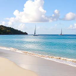 Caribbean Holidays, BVI November Holidays, Bright Caribbean beach in the British Virgin Islands in November, with turquoise water, sailing boats and soft morning sunlight