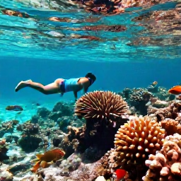 Caribbean Holidays, BVI November Holidays, Clear shallow water with colourful tropical fish and a snorkeller exploring a coral reef near the British Virgin Islands