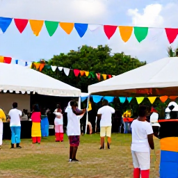 Caribbean Holidays, BVI November Holidays, Traditional British Virgin Islands cultural celebration with local musicians, colourful decorations, dancing and visitors enjoying a friendly island festival