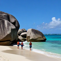 Caribbean Holidays, BVI November Tours, The Baths at Virgin Gorda, showing visitors walking between huge granite boulders beside a turquoise Caribbean beach