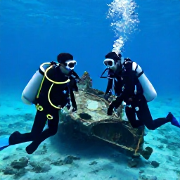 Caribbean Holidays, BVI Scuba Diving, Scuba divers examining the wreck of the RMS Rhone in clear Caribbean water near Salt Island, British Virgin Islands