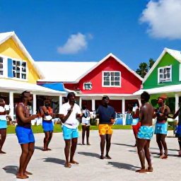 Caribbean Holidays, BVI September Holidays, Colourful traditional Caribbean festival scene in the British Virgin Islands, with local music, dancers and island buildings