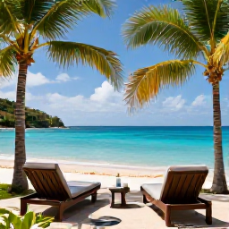 Caribbean Holidays, BVI Spa Breaks, A tranquil luxury spa overlooking a turquoise Caribbean bay in the British Virgin Islands, October sunshine, palm trees and a relaxed atmosphere