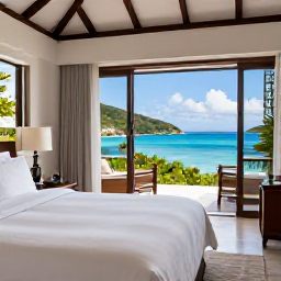 Caribbean Holidays, BVI Spa Breaks, Elegant Caribbean resort spa room with natural light, white linens and views across the British Virgin Islands