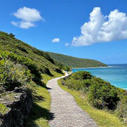 Caribbean Holidays, BVI Walking Holidays, A scenic coastal walking trail on Tortola in the British Virgin Islands during May, with green hills, turquoise sea and a bright clear sky