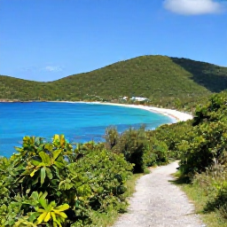 Caribbean Holidays, BVI Walking Holidays, A scenic coastal walking trail on Tortola in the British Virgin Islands, with green hills, turquoise sea, white beaches and a clear blue sky