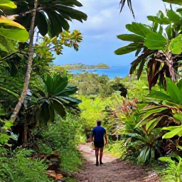 Caribbean Holidays, BVI Walking Holidays, Hikers exploring a shaded forest trail in Sage Mountain National Park on Tortola, with tropical vegetation and distant island views