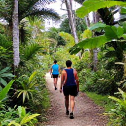 Caribbean Holidays, BVI Walking Holidays, Walkers following a shaded tropical trail through Sage Mountain National Park on Tortola, surrounded by lush vegetation and tall trees