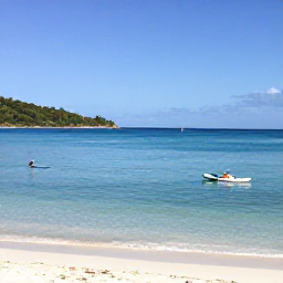 Caribbean Holidays, BVI Water Sports, Relaxed beach scene at White Bay on Jost Van Dyke, British Virgin Islands, with paddleboards, calm sea and comfortable January sunshine
