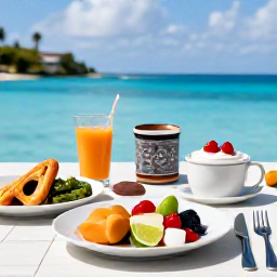 Caribbean Holidays, BVI Wellness October, Fresh tropical breakfast and healthy Caribbean lunch beside a shaded resort pool in the British Virgin Islands