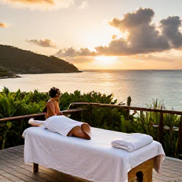Caribbean Holidays, BVI Wellness October, Sunset massage treatment on a quiet terrace overlooking the British Virgin Islands coastline and Caribbean sea