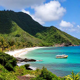 Caribbean Holidays, Caribbean Adventure, A dramatic Caribbean coastline with turquoise sea, lush green hills and a small adventure boat near shore