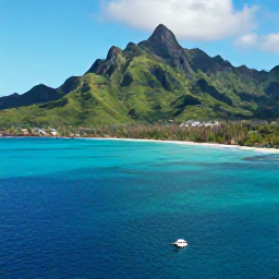 Caribbean Holidays, Caribbean Adventure, Aerial view of a Caribbean island with turquoise sea, green mountains, beaches and a small boat, bright natural travel photography