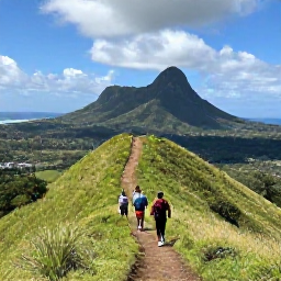 Caribbean Holidays, Caribbean Adventure, Hikers following a green mountain trail towards a panoramic Caribbean island viewpoint