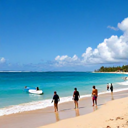 Caribbean Holidays, Caribbean Adventure Holidays, A lively Caribbean coastline with turquoise sea, golden sand and travellers preparing for watersports