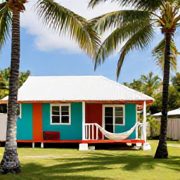 Caribbean Holidays, Caribbean Adventure Holidays, Backpacker relaxing in a small Caribbean guesthouse courtyard with palm trees, hammock and colourful local architecture