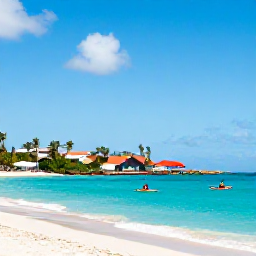 Caribbean Holidays, Caribbean Adventure Holidays, Kayakers and paddleboarders exploring calm turquoise water beside a sandy beach on Saint Martin
