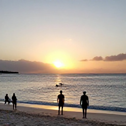 Caribbean Holidays, Caribbean Adventure, Relaxed travellers enjoying a sunset at a Caribbean beach after an active day, with calm sea and warm evening light