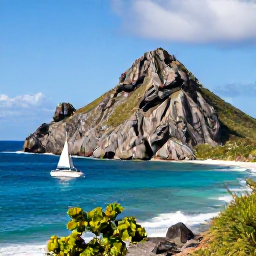 Caribbean Holidays, Caribbean Adventure, Sailing boat passing dramatic rocky coastline and secluded beaches around Saint Martin and Sint Maarten